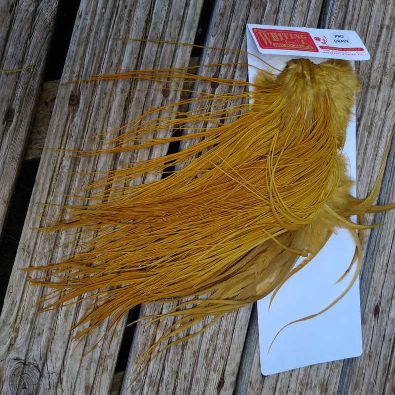 Whiting Pro-Grade Midge Rooster Saddle in White Dyed Golden Olive B Approx Tying Sizes 14 16 18 20 22 24 26 and out of sight-1