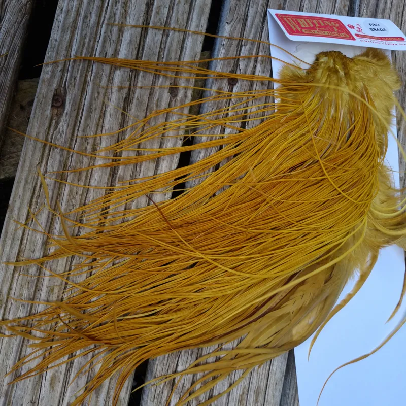 Whiting Pro-Grade Midge Rooster Saddle in White Dyed Golden Olive B Approx Tying Sizes 14 16 18 20 22 24 26 and out of sight-6