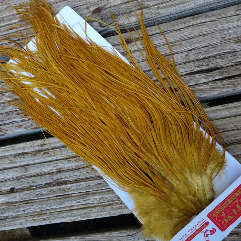 Whiting Pro-Grade Midge Rooster Saddle in White Dyed Golden Olive B Approx Tying Sizes 14 16 18 20 22 24 26 and out of sight-7