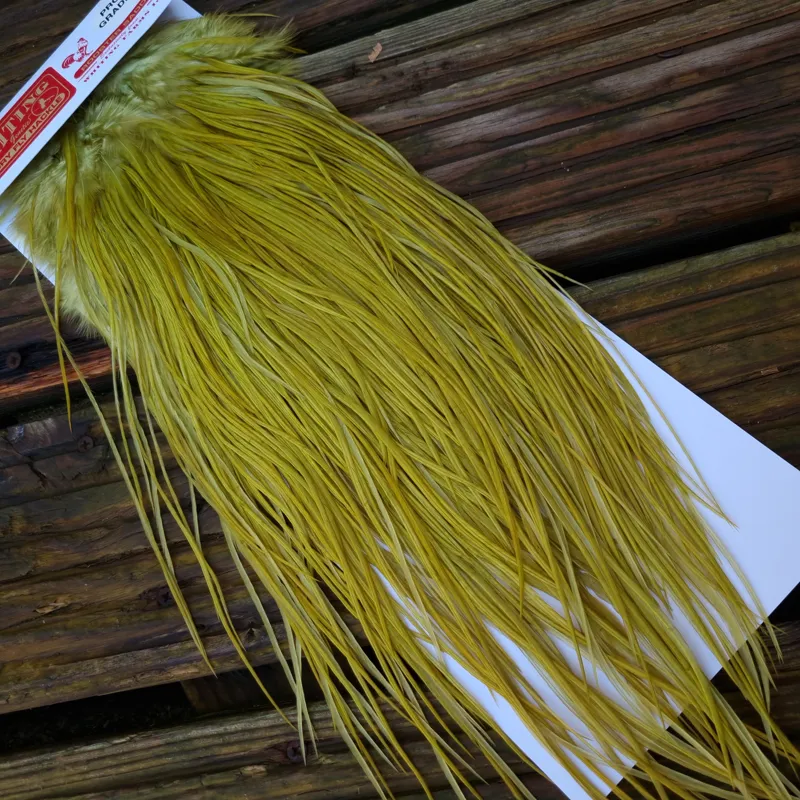 Whiting PRO-GRADE Dry Fly Rooster Saddle in White Dyed Olive A  Tying Approx  some 10 and stuffed with 12/14-1
