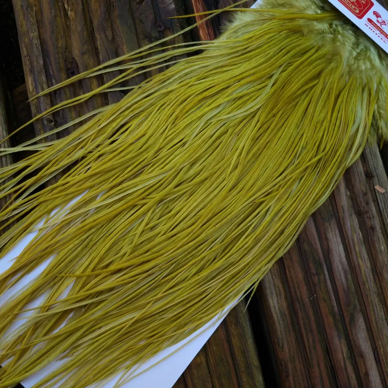 Whiting PRO-GRADE Dry Fly Rooster Saddle in White Dyed Olive A  Tying Approx  some 10 and stuffed with 12/14-2