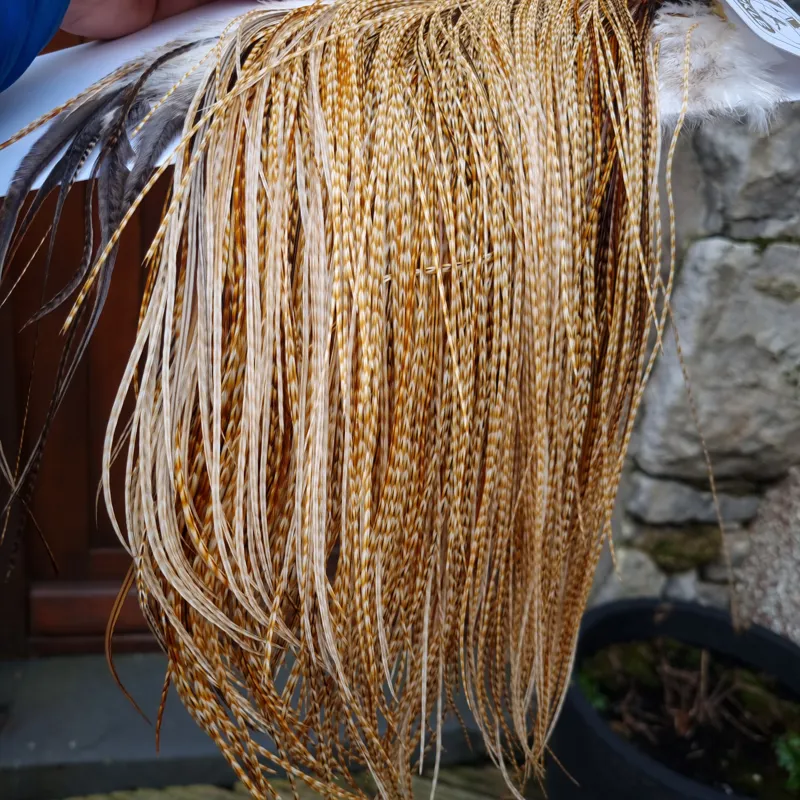 Whiting Heritage Hackles Rooster Saddle in Mixed Colours P Light to Medium Barred Ginger with a Splash of Brassy Dun and Unique Hackles Approx Tying Size 14/16/18/20/22-1