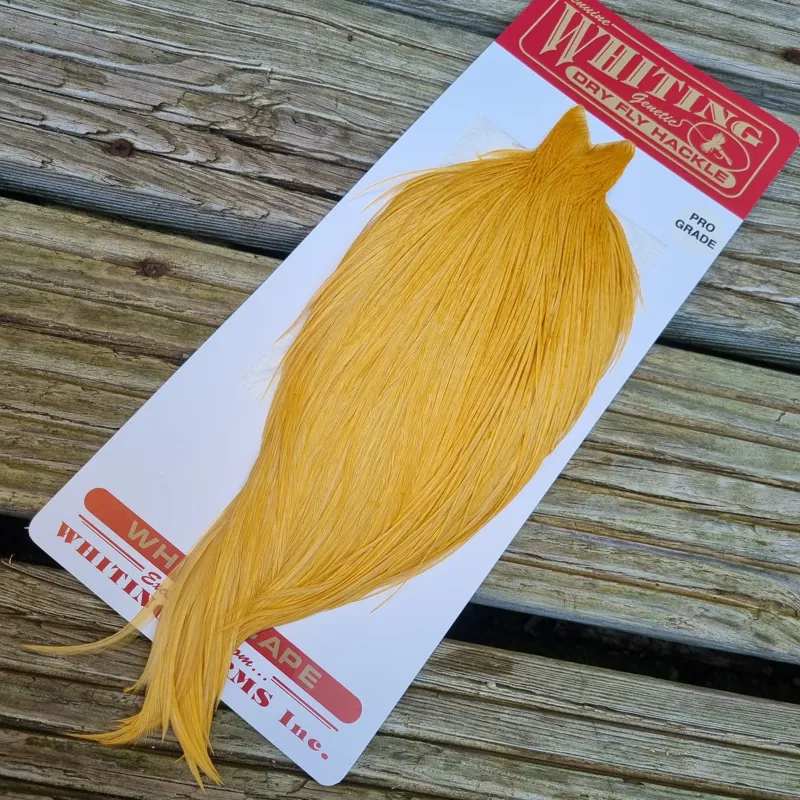 Whiting Pro-Grade Dry Fly Rooster Cape in White Dyed Golden Straw B-1