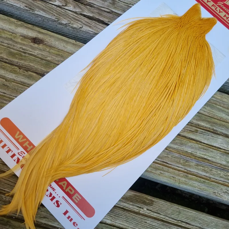 Whiting Pro-Grade Dry Fly Rooster Cape in White Dyed Golden Straw B