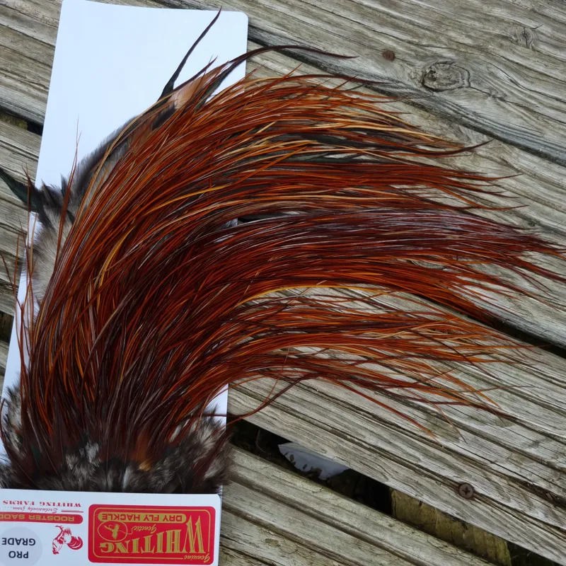 Whiting Pro-Grade Midge Rooster Saddle in Brown Medium to Dark Red Game A approx tying sizes Stuffed with 16/18/20/22/24/26 and out of sight-5