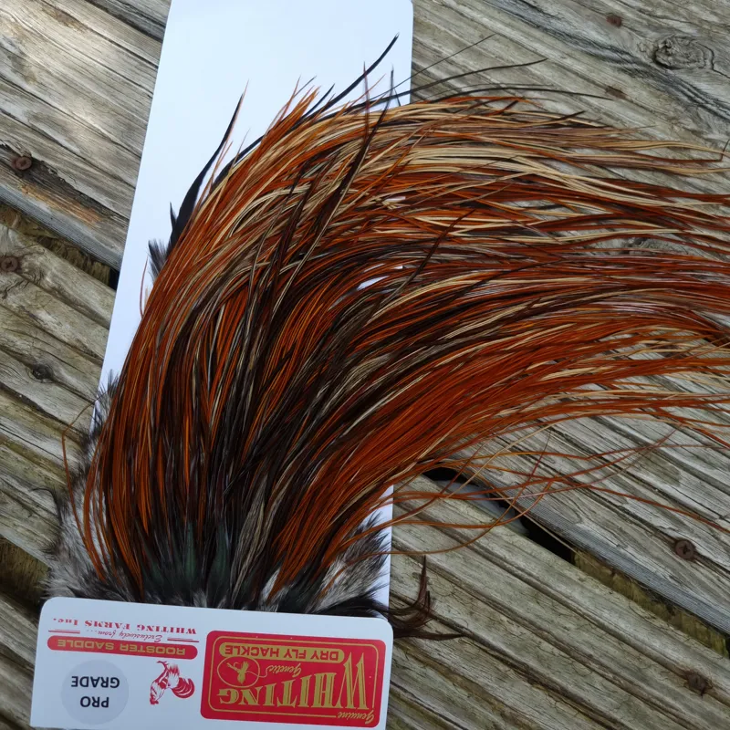 Whiting Pro-Grade Midge Rooster Saddle in Furnace B Tying Approx  Few14 and stuffed with 16 18 20 22 24 26 and out of sight-1