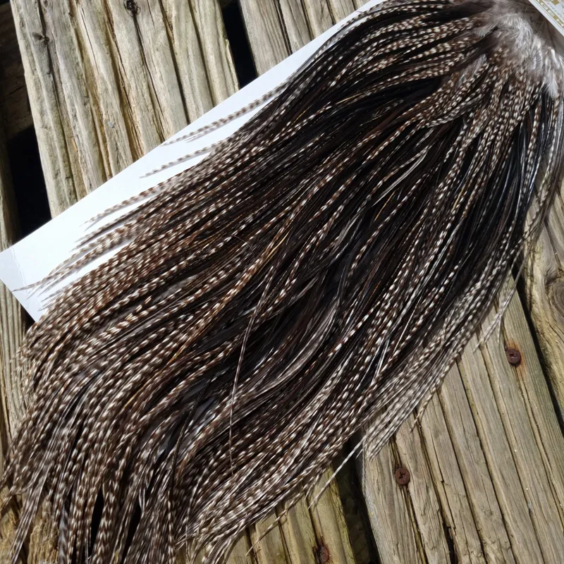 Whiting Heritage Hackles Rooster Saddle in Mixed Colours Q Grizzly Variant/ Grizzly/Natural Black/Speckled Badger Approx Tying Size 10/12/14/16-3