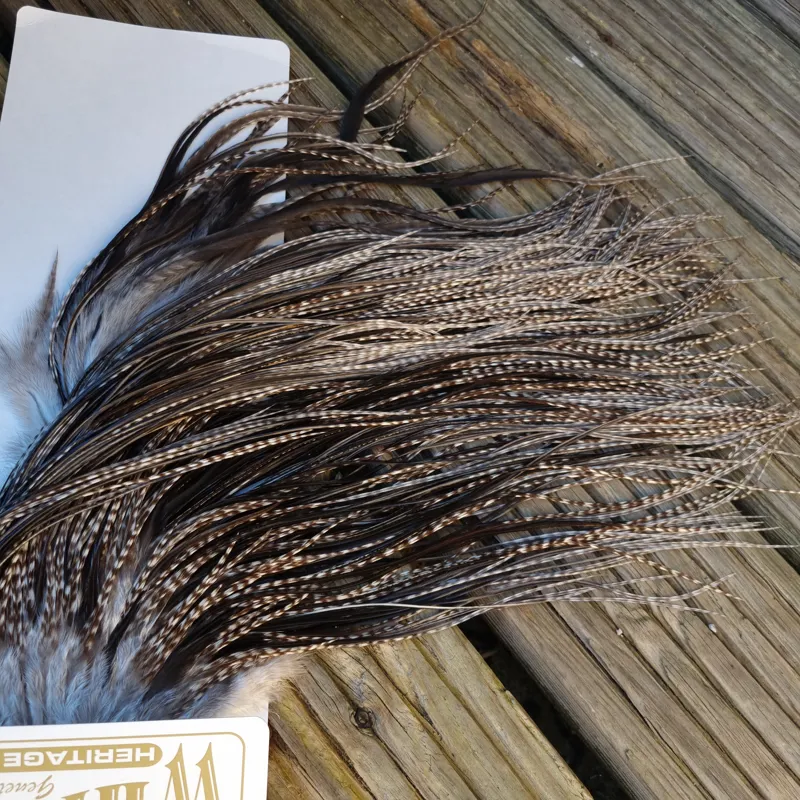 Whiting Heritage Hackles Rooster Saddle in Mixed Colours Q Grizzly Variant/ Grizzly/Natural Black/Speckled Badger Approx Tying Size 10/12/14/16-6