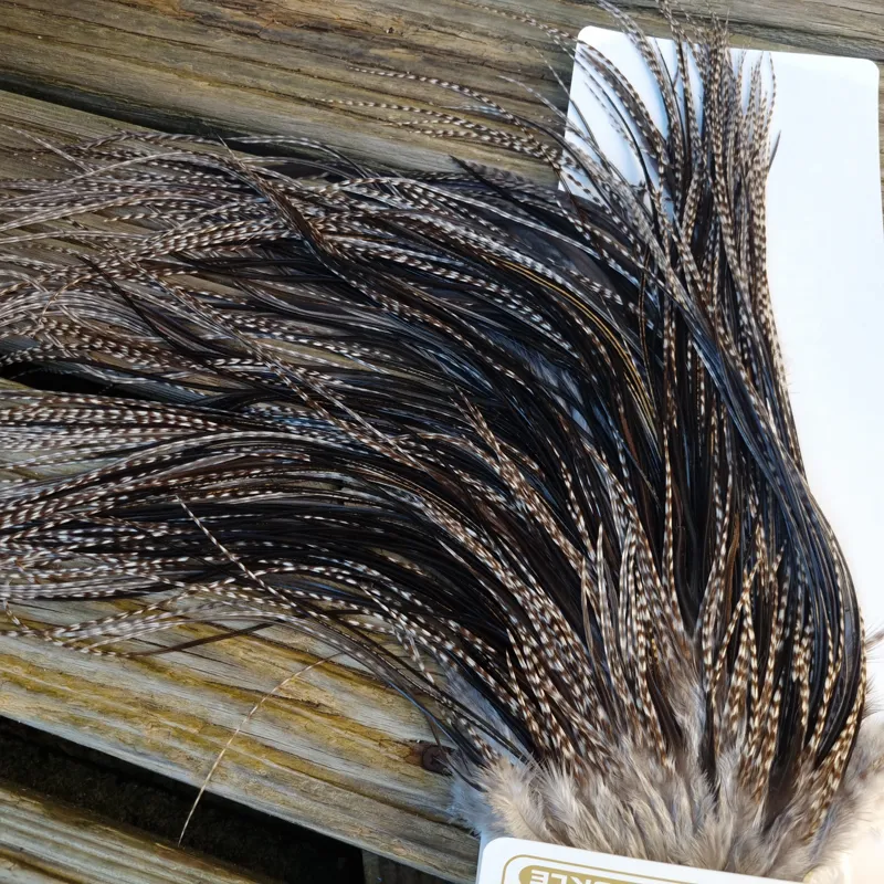 Whiting Heritage Hackles Rooster Saddle in Mixed Colours Q Grizzly Variant/ Grizzly/Natural Black/Speckled Badger Approx Tying Size 10/12/14/16-2