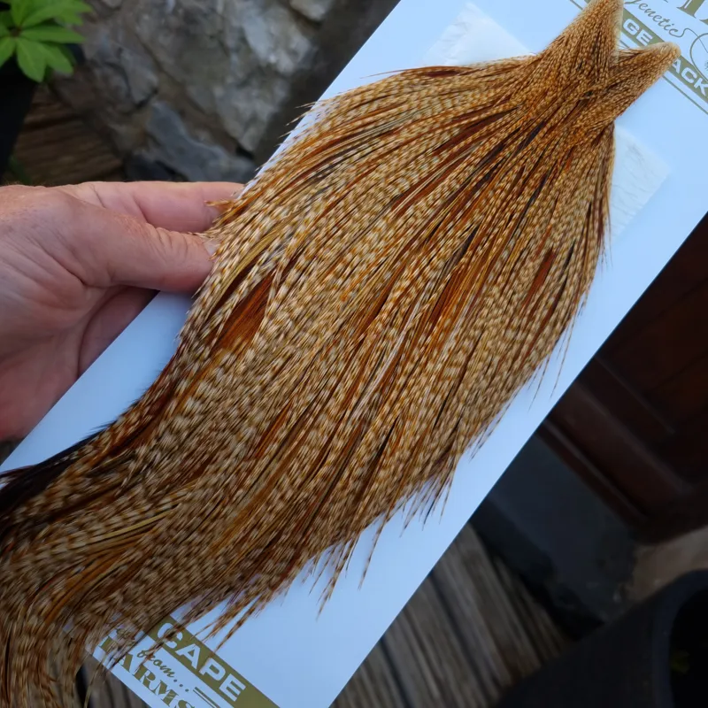 Whiting Heritage Hackles Rooster Cape in Mixed Colours R Barred Medium Ginger Splashed with Medium to Dark Ginger Hackles-3