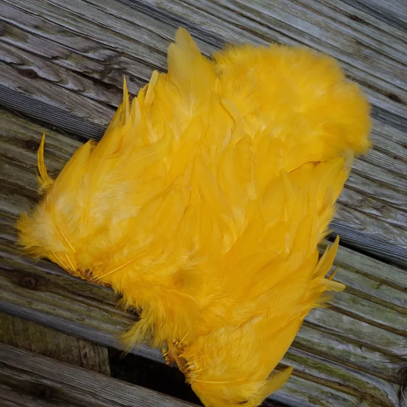 Whiting Rooster Soft Hackle with Chickabou in White dyed Golden Yellow-1