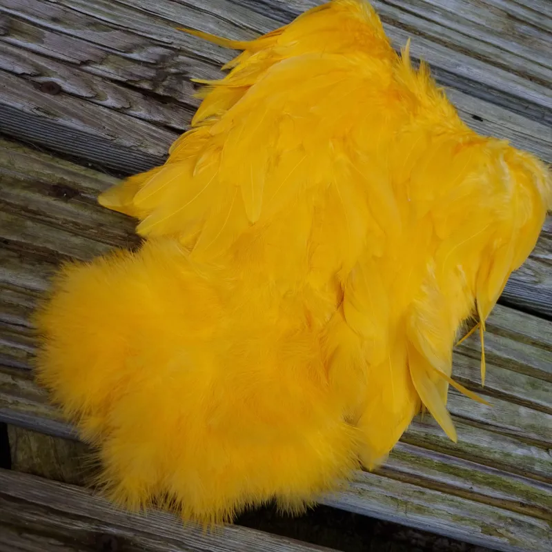 Whiting Rooster Soft Hackle with Chickabou in White dyed Golden Yellow-2