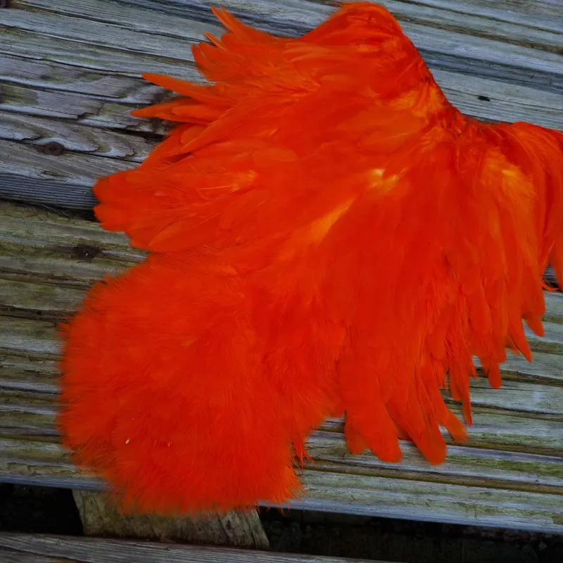 Whiting Rooster Soft Hackle with Chickabou in White dyed Orange-2