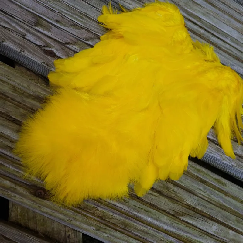 Whiting Rooster Soft Hackle with Chickabou in White dyed Yellow-3