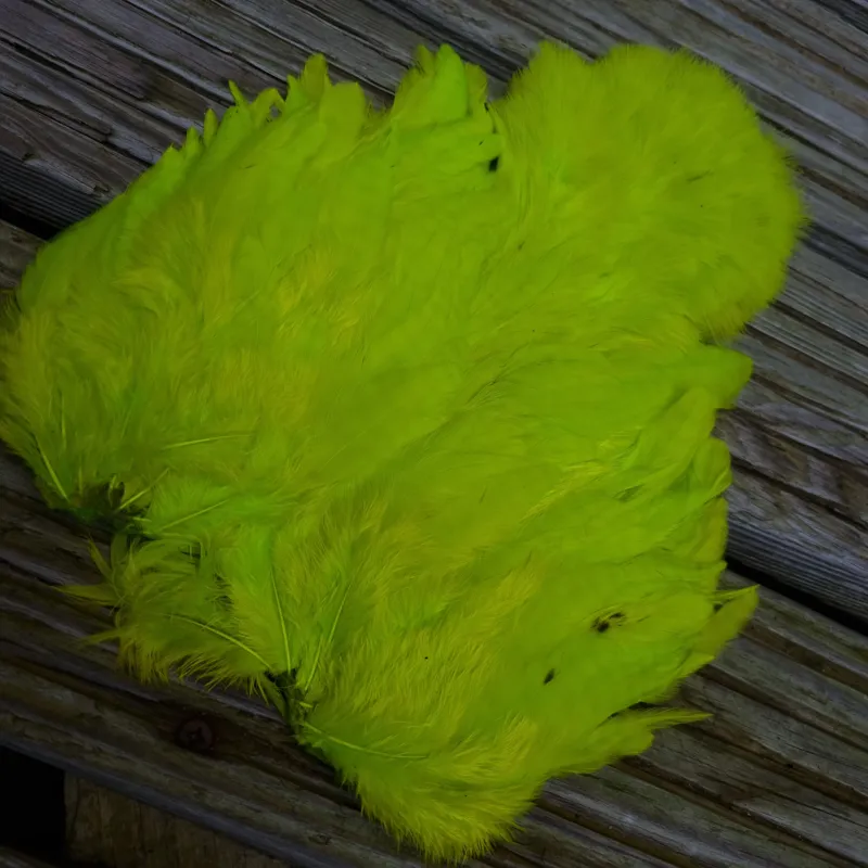 Whiting Rooster Soft Hackle with Chickabou in White dyed Fl.Yellow Chartreuse-1