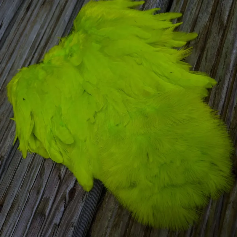 Whiting Rooster Soft Hackle with Chickabou in White dyed Fl.Yellow Chartreuse-2