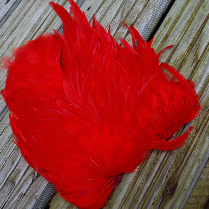 Whiting Rooster Soft Hackle with Chickabou in White dyed Red-1
