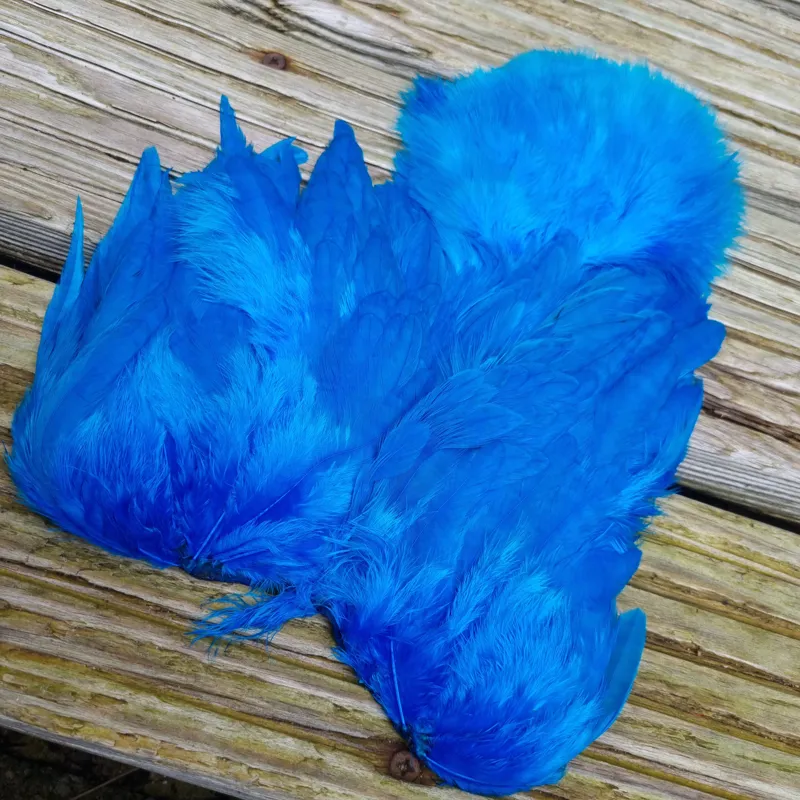 Whiting Rooster Soft Hackle with Chickabou in White dyed Kingfisher Blue-1