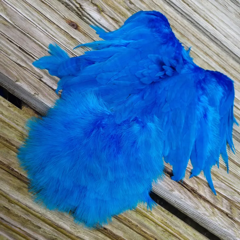 Whiting Rooster Soft Hackle with Chickabou in White dyed Kingfisher Blue-2