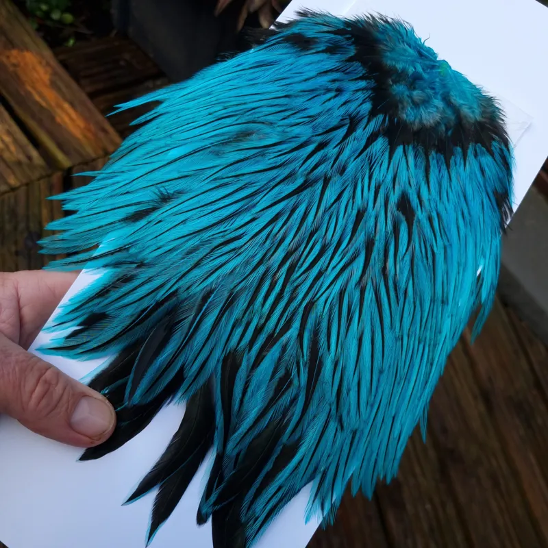 Whiting Brahma Rooster Saddle in Silver Badger Dyed Silver Dr.Blue