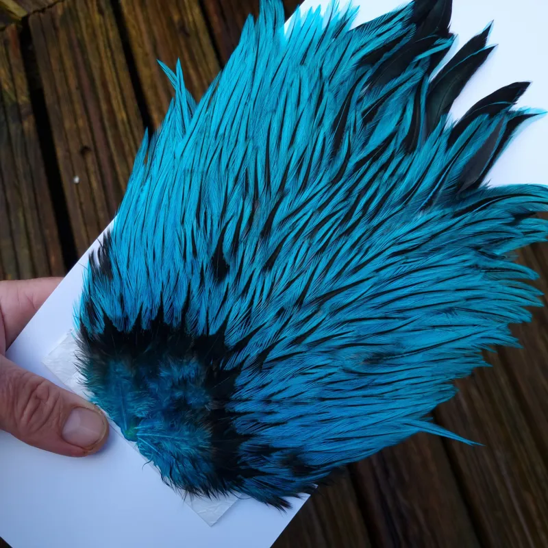 Whiting Brahma Rooster Saddle in Silver Badger Dyed Silver Dr.Blue-1