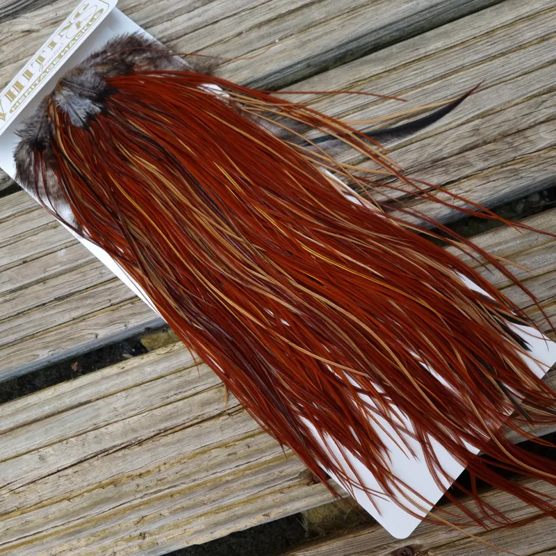Whiting Heritage Hackles Rooster Saddle in Mixed Colours T Light/Medium/Dark Red Game Approx. Tying Size12/14/16-3
