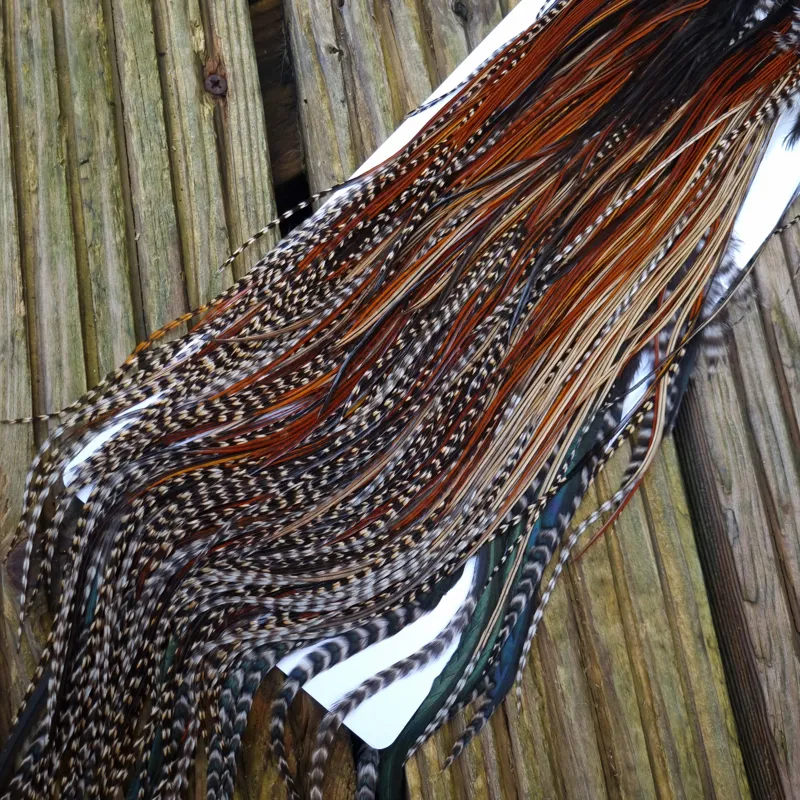 Whiting Heritage Hackles Rooster Saddle in Mixed Colours T Grizzly-Furnace-Greenwell's and Coch Y Bondhu Approx. Tying Size10/12/14. -4