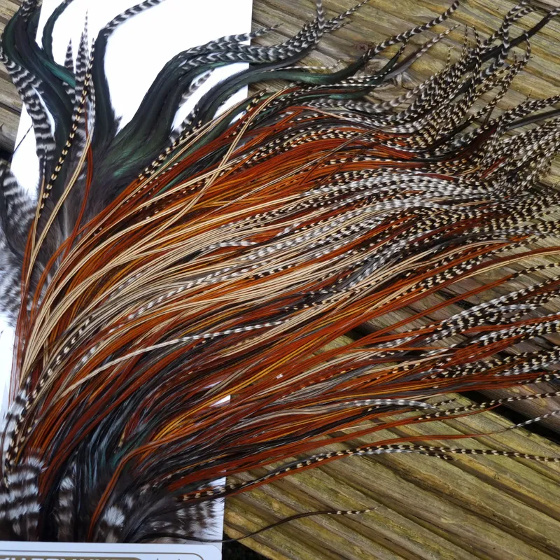 Whiting Heritage Hackles Rooster Saddle in Mixed Colours T Grizzly-Furnace-Greenwell's and Coch Y Bondhu Approx. Tying Size10/12/14. -5