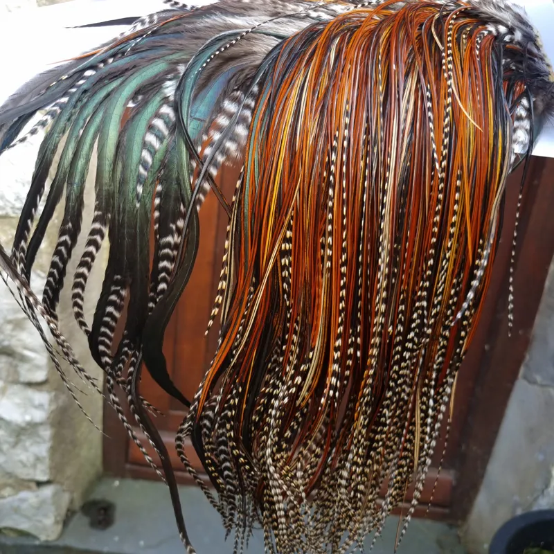 Whiting Heritage Hackles Rooster Saddle in Mixed Colours T Grizzly-Furnace-Greenwell's and Coch Y Bondhu Approx. Tying Size10/12/14. -3