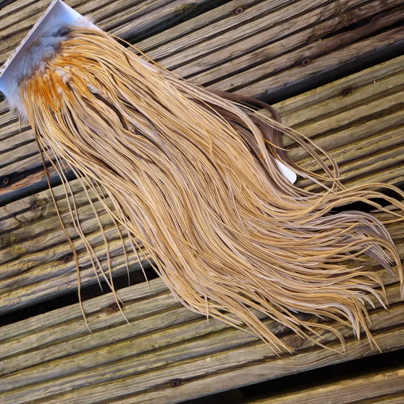 Whiting Heritage Hackles Rooster Saddle in Mixed Colours U Natural Golden Straw/ Natural Golden Straw Badger/Champagne Badger Approx.Tying Size 10/12/14-3