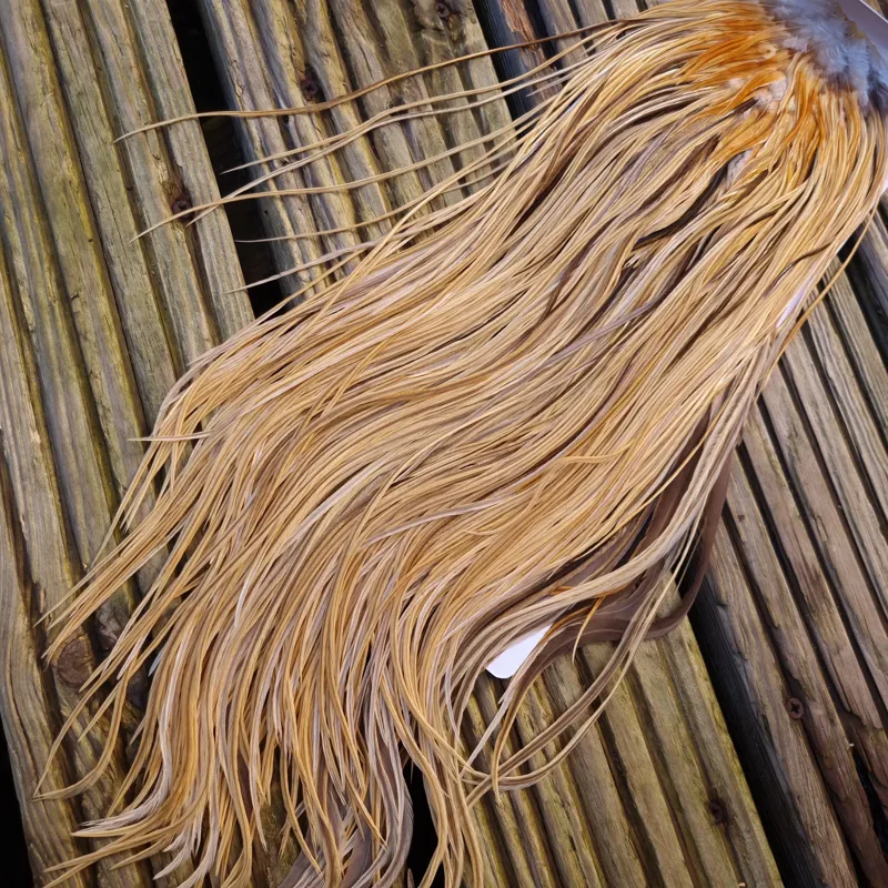 Whiting Heritage Hackles Rooster Saddle in Mixed Colours U Natural Golden Straw/ Natural Golden Straw Badger/Champagne Badger Approx.Tying Size 10/12/14-4