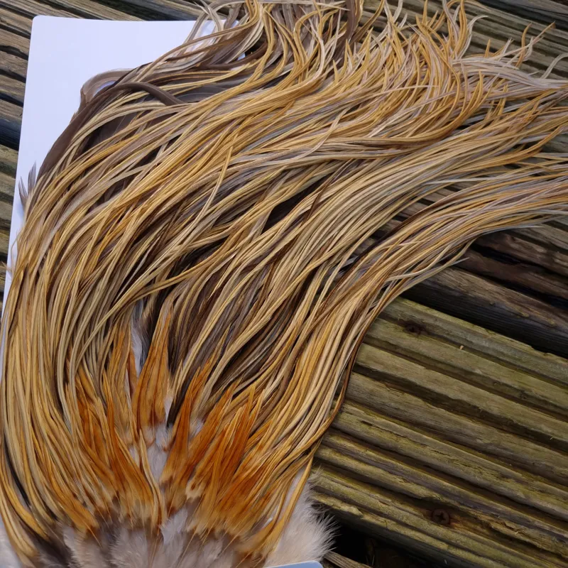 Whiting Heritage Hackles Rooster Saddle in Mixed Colours U Natural Golden Straw/ Natural Golden Straw Badger/Champagne Badger Approx.Tying Size 10/12/14