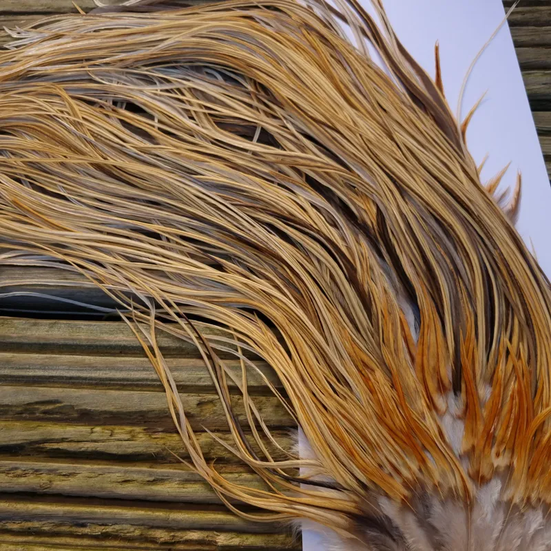 Whiting Heritage Hackles Rooster Saddle in Mixed Colours U Natural Golden Straw/ Natural Golden Straw Badger/Champagne Badger Approx.Tying Size 10/12/14-1