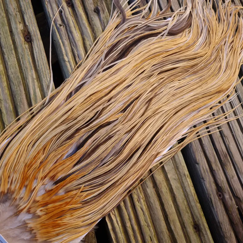 Whiting Heritage Hackles Rooster Saddle in Mixed Colours U Natural Golden Straw/ Natural Golden Straw Badger/Champagne Badger Approx.Tying Size 10/12/14-7