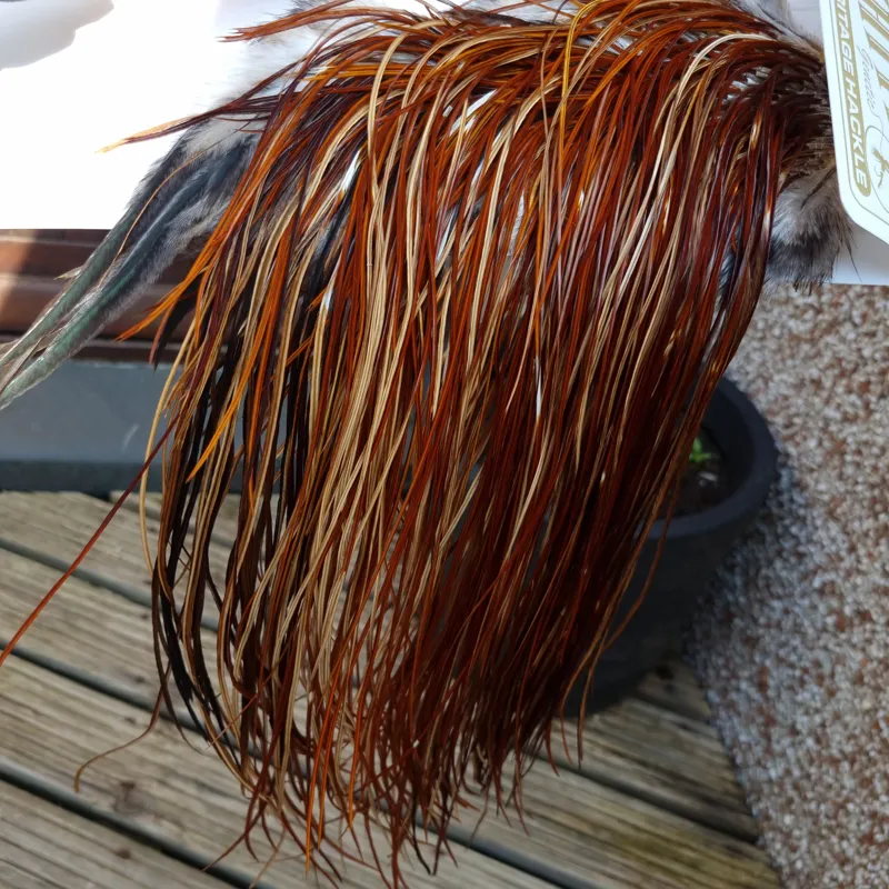 Whiting Heritage Hackles Rooster Saddle in Mixed Colours U Light/Medium/Dark Red Game Approx.Tying Size 12/14/16/18
