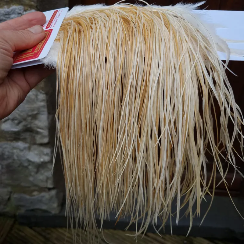 Whiting Pro-Grade Midge Rooster Saddle in Unique Variant B Ivory/ Ghost Barred/Natural Golden Straw Approx tying size 14 16 18 20 with a few going smaller-1