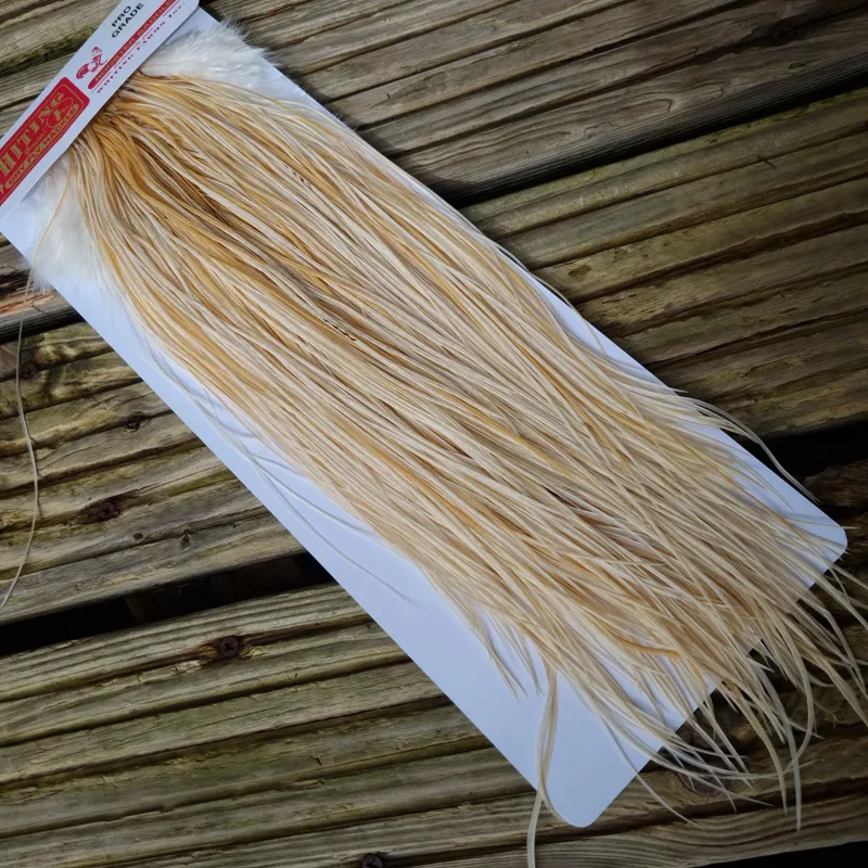 Whiting Pro-Grade Midge Rooster Saddle in Unique Variant B Ivory/ Ghost Barred/Natural Golden Straw Approx tying size 14 16 18 20 with a few going smaller-4