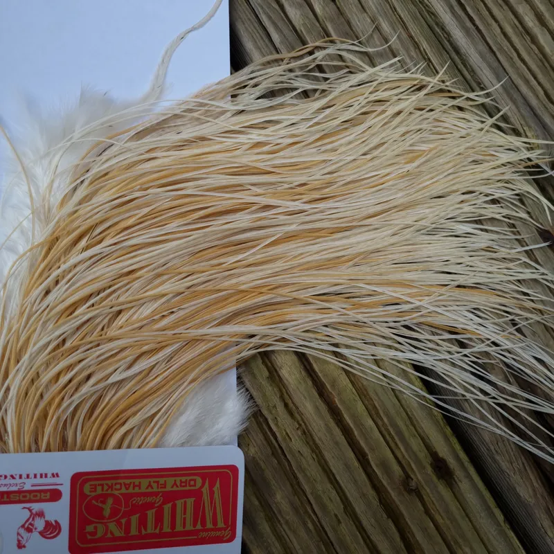 Whiting Pro-Grade Midge Rooster Saddle in Unique Variant B Ivory/ Ghost Barred/Natural Golden Straw Approx tying size 14 16 18 20 with a few going smaller-8