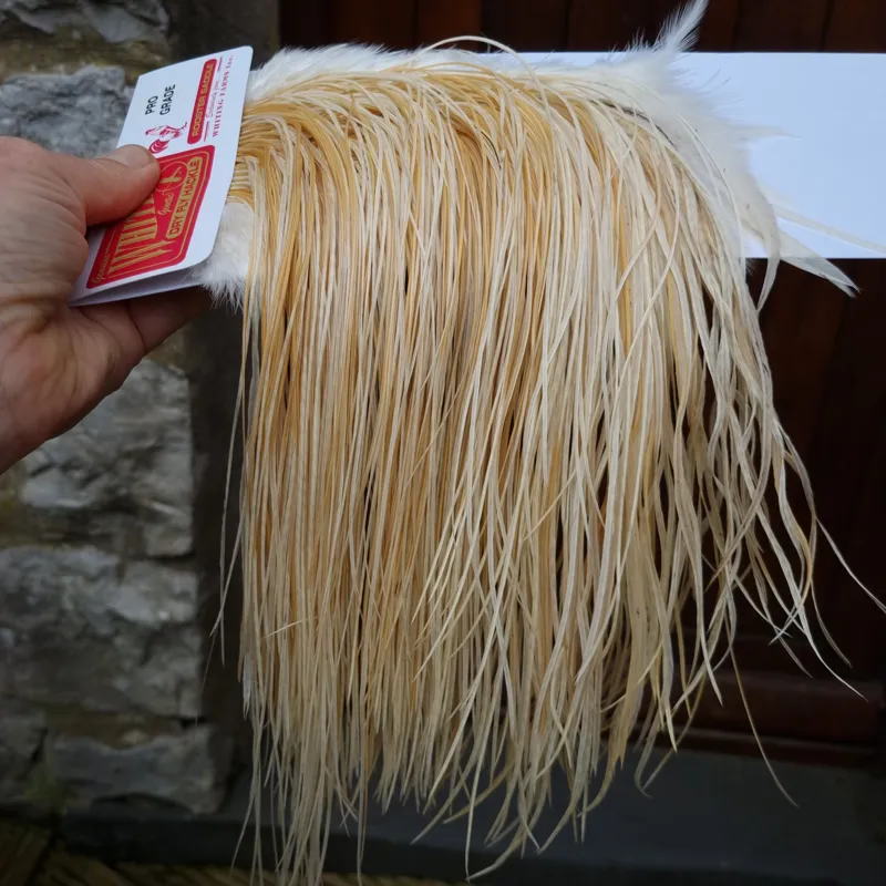 Whiting Pro-Grade Midge Rooster Saddle in Unique Variant B Ivory/ Ghost Barred/Natural Golden Straw Approx tying size 14 16 18 20 with a few going smaller-10