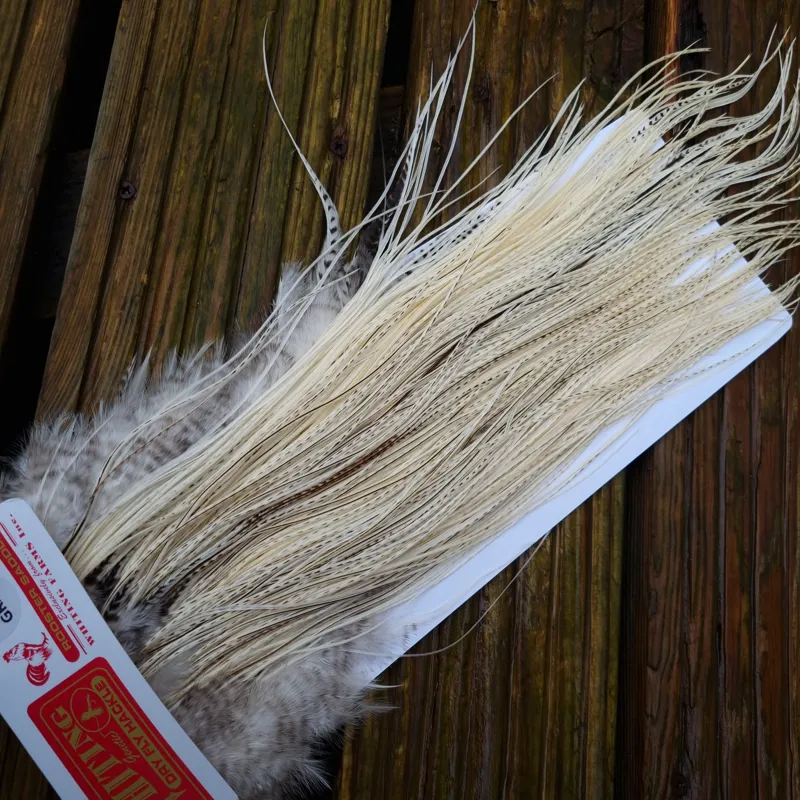 Whiting Pro-Grade Midge Rooster Saddle in Unique Variant A Pure White/Silver Badger/ Salt and Pepper Approx Tying Sizes 14 16 18 20 some going smaller-5
