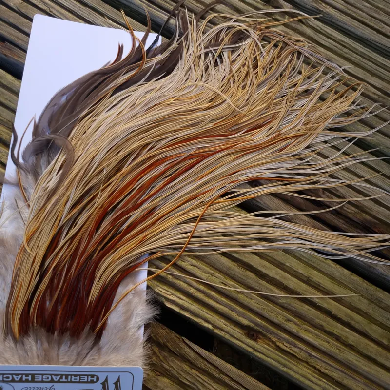 Whiting Heritage Hackles Rooster Saddle in Mixed Colours W Champagne Badger/Speckled Champagne Badger/ Badger Hackles/Rusty Badger/Rusty Hackles Approx Tying Size 12/14/16-6