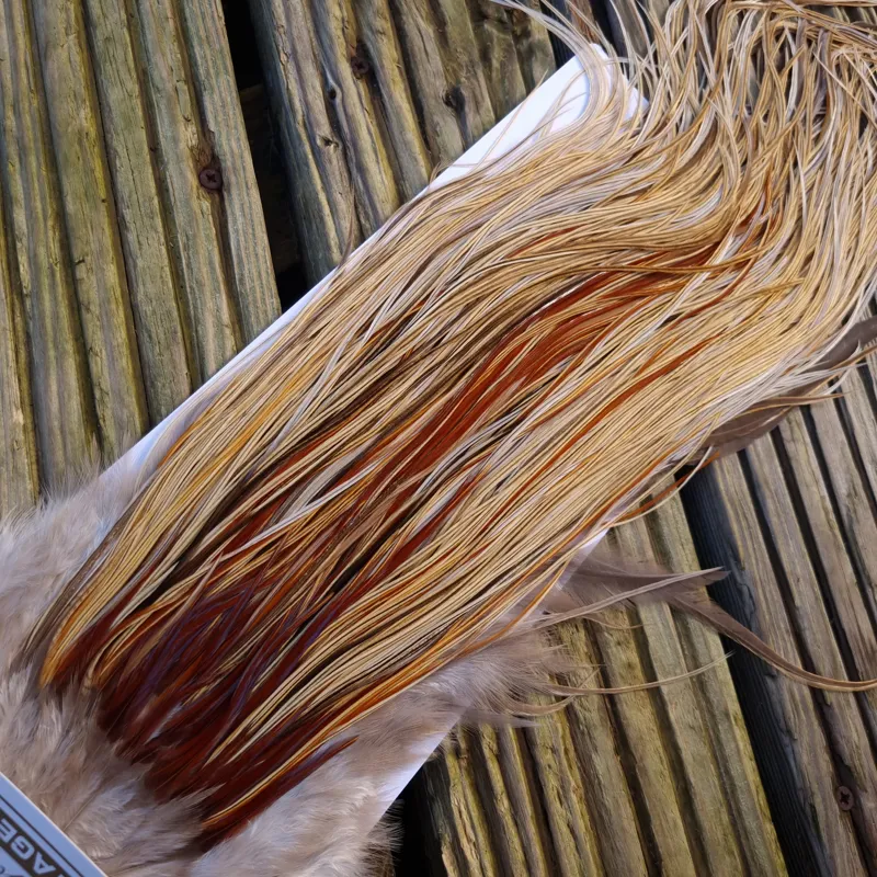 Whiting Heritage Hackles Rooster Saddle in Mixed Colours W Champagne Badger/Speckled Champagne Badger/ Badger Hackles/Rusty Badger/Rusty Hackles Approx Tying Size 12/14/16-9