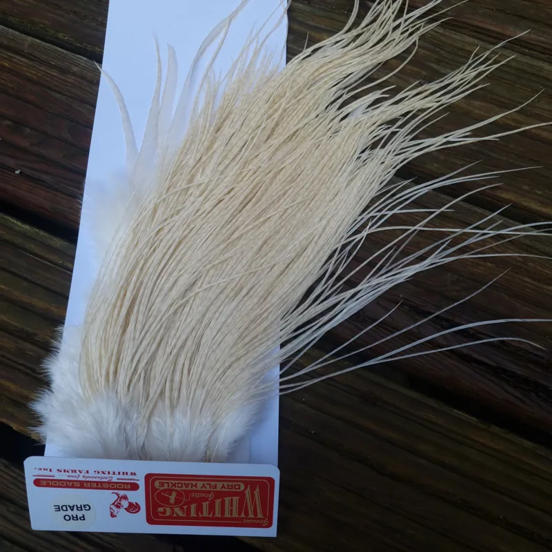Whiting PRO-GRADE Dry Fly Rooster Saddle in White/Ghost Barred White B Approx.Tying Sizes 12 14 16-4