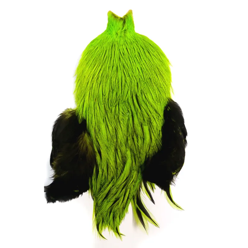 The Lakeland Brahma Rooster Cape in Silver Badger Dyed Fl.Green Chartreuse  from Whiting Farms -1