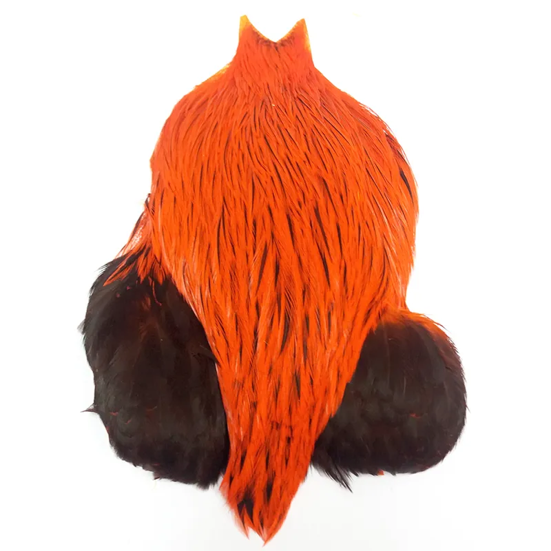 The Lakeland Brahma Rooster Cape in Silver Badger Dyed Orange  from Whiting Farms