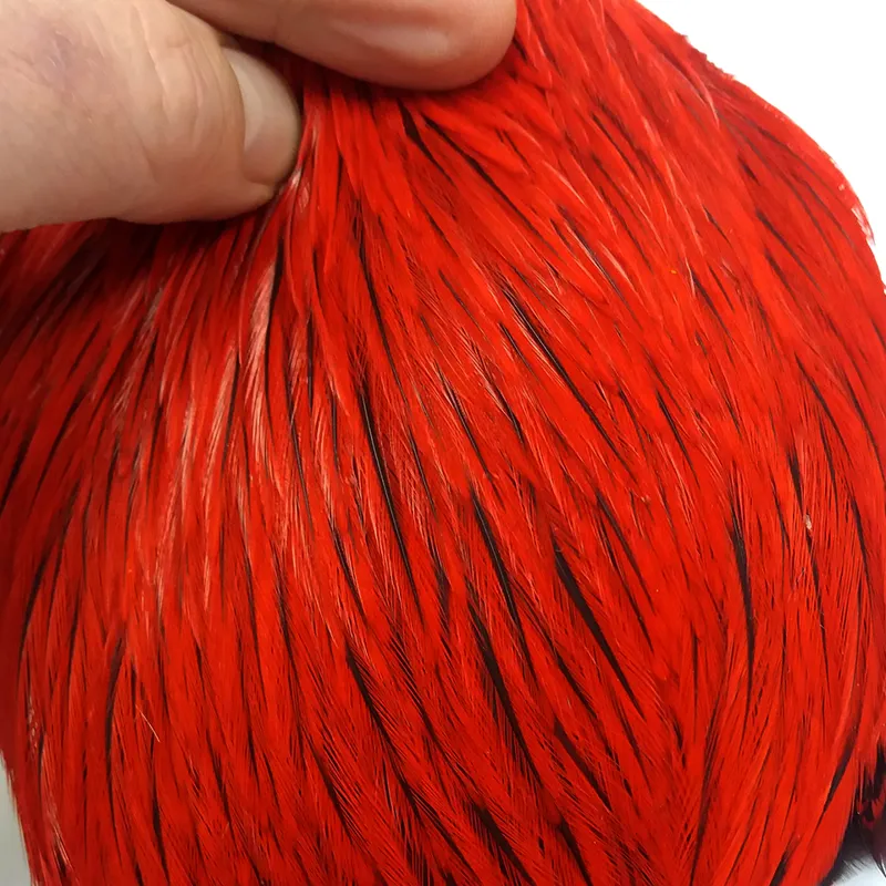 The Lakeland Brahma Rooster Cape in Silver Badger Dyed Red  from Whiting Farms-1
