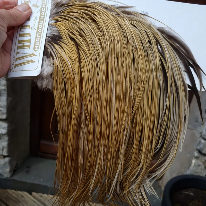 Whiting Heritage Hackles Rooster Saddle in Mixed Colours Z  Light/Medium/Dark Golden Badger/Silver Badger Approx Tying Size 12/14/16