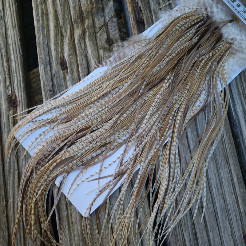 Whiting Heritage Hackles Rooster Saddle in Mixed Colours A Dun Grizzly/Golden Badger/Tan Dun/Brown Dun Tying Approx Tying Sizes 8/10/12 odd 14-2