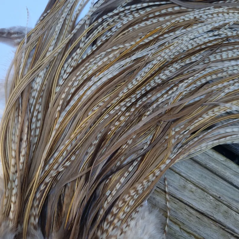 Whiting Heritage Hackles Rooster Saddle in Mixed Colours A Dun Grizzly/Golden Badger/Tan Dun/Brown Dun Tying Approx Tying Sizes 8/10/12 odd 14-7