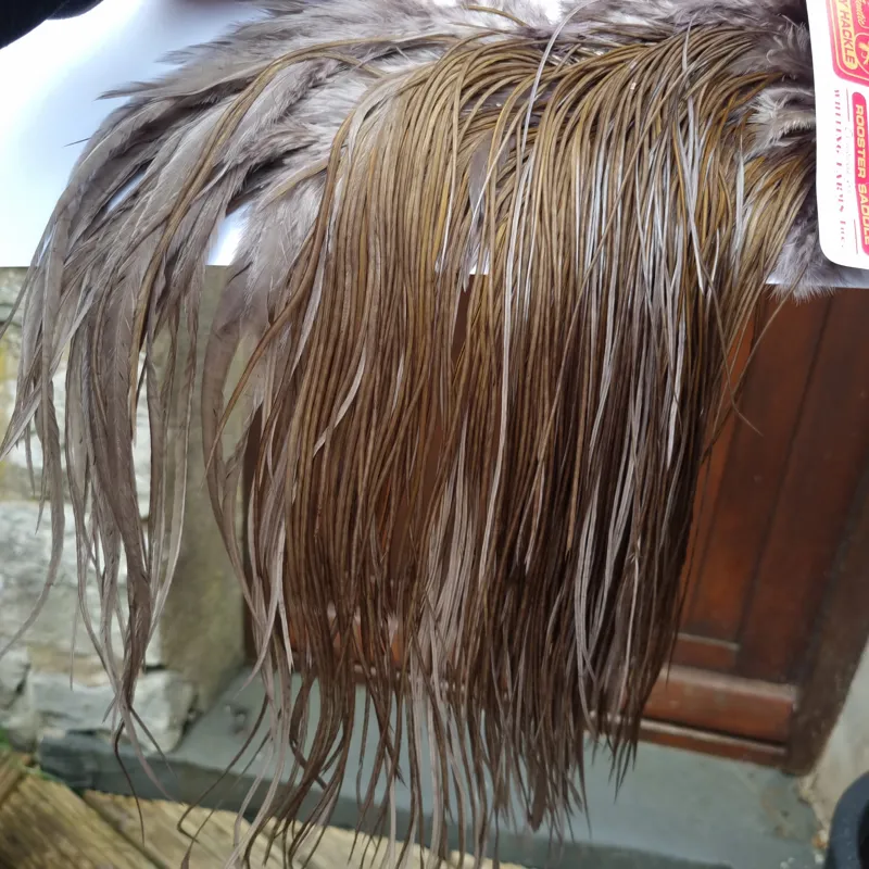 Whiting Pro-Grade Midge Rooster Saddle in Dark Dun B Approx Tying Size Stuffed with14/16/18 some going smaller